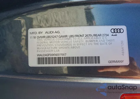 2019 Audi S5 Prestige z USA, uszkodzony, nr VIN WAU24GF56KN001567